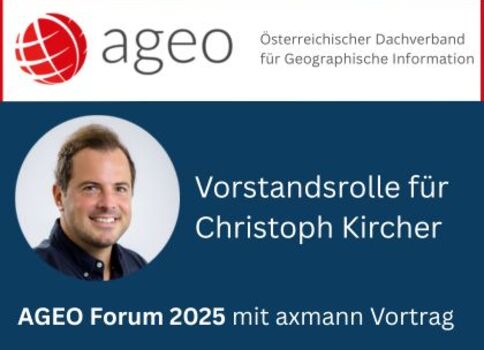 Banner der Organisation ageo mit Logo oben; darunter ein Porträt eines Mannes und daneben der Text "Vorstandsrolle für eine Person". Am unteren Rand steht "AGEO Forum 2025 mit Vortrag".