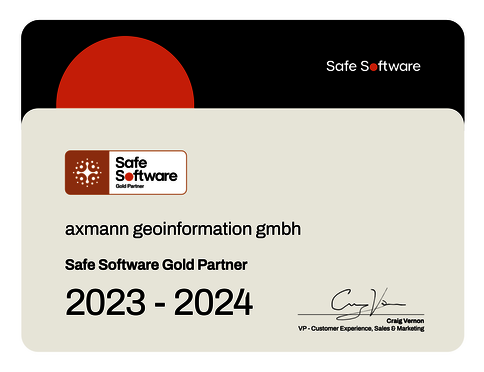 Safe Software Certificate Gold Partner für axmann geoinformation