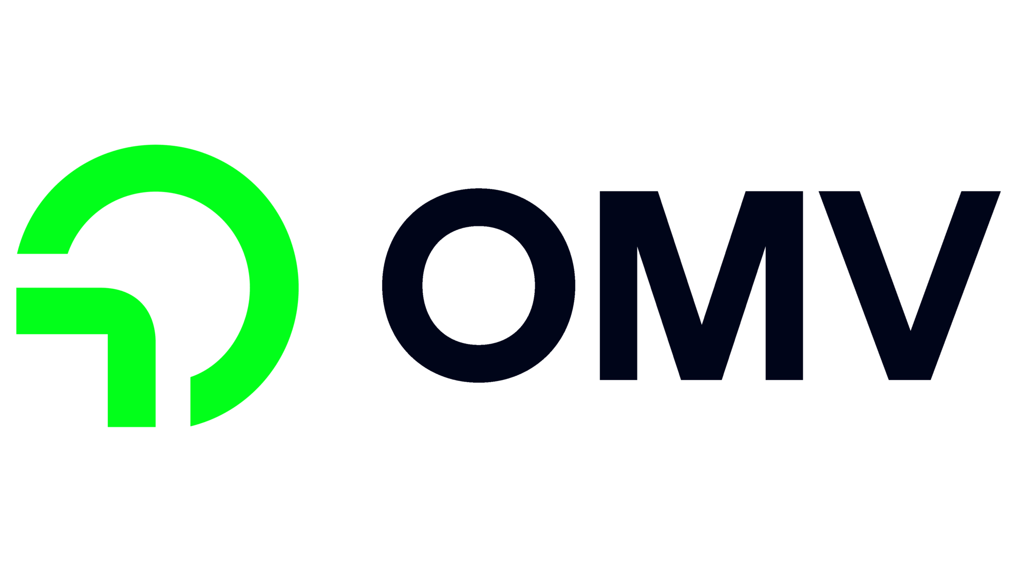 Logo der OMV: Grünes, kreisförmiges Symbol links neben dem dunkelblauen Schriftzug OMV.